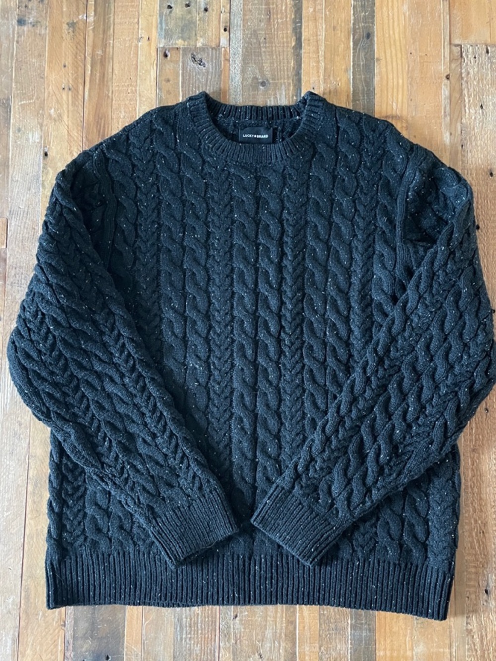 Lucky Brand Black Cable-Knit Crewneck Sweater